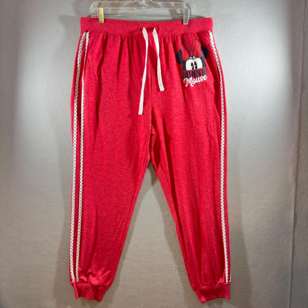 602 | Disney Minnie Mouse Womens XL Graphic Side Stripe Jogger Sweatpants Red